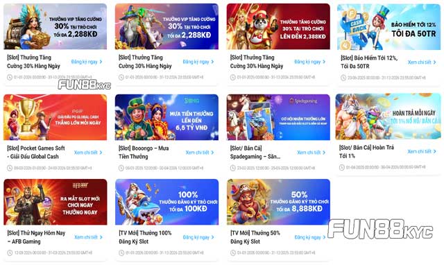 Tổng hợp các chương trình khuyến mãi Slot Fun88 mới nhất 2026